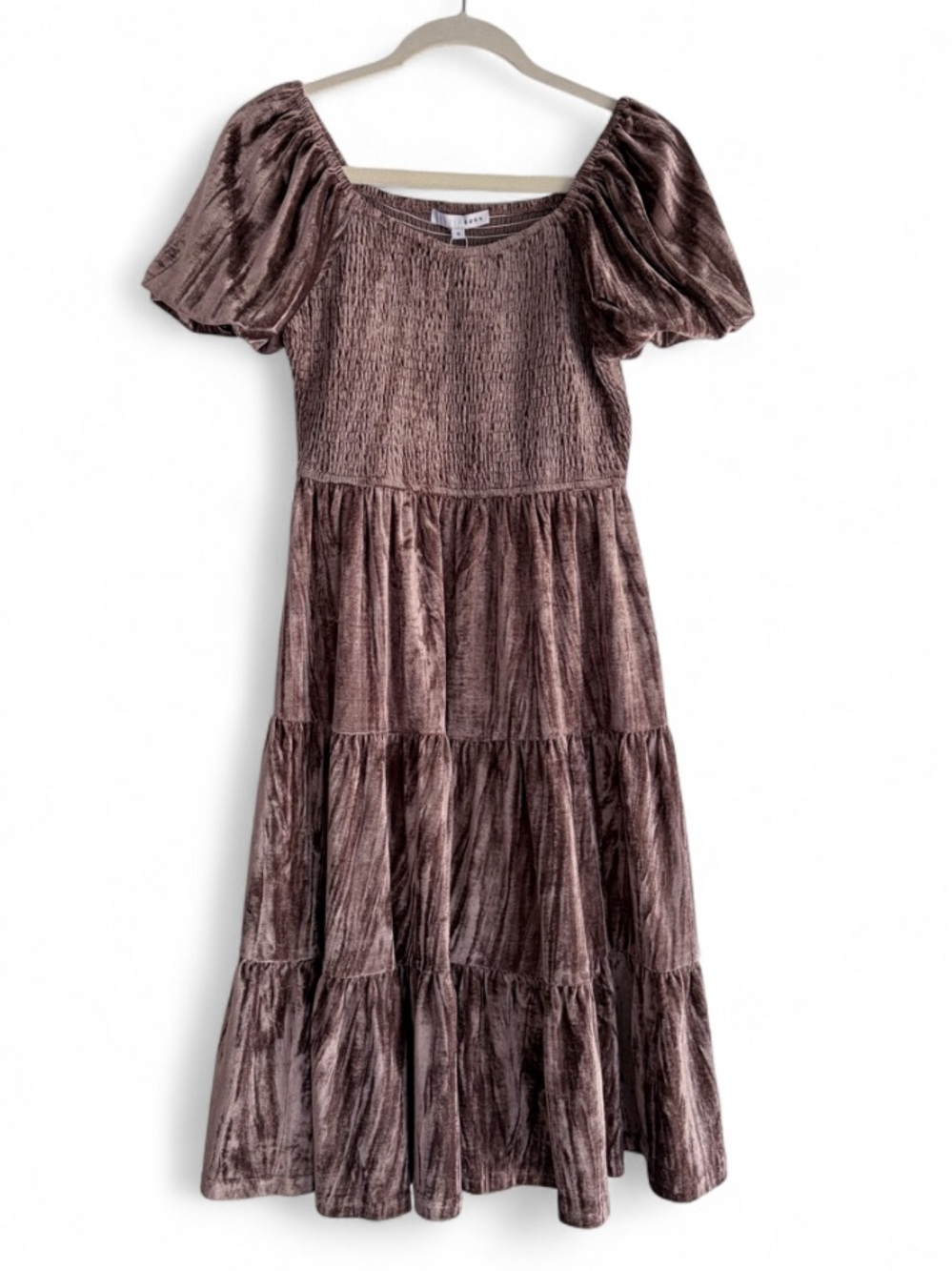 NEW Baltic Born Fay Velvet Cocoa Tiered Ruffle Midi Dress Size S